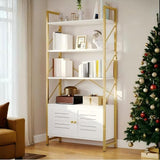 YITAHOME Bookshelf with Storage Cabinet, Modern Bookcase Standing 5 Tiers Book Shelves Display Rack with Doors for Bedroom Living Room Office, White Gold YITAHOME
