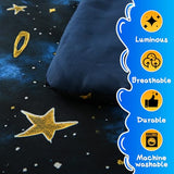 Aqzuxira Glow in The Dark Kids Comforter Set, 7 Pieces Blue Space Bedding Set Full Size for Boys Girls Teen, 1 Comforter, 2 Pillowcases, 2 Pillow Shams, 1 Flat Sheet, 1 Fitted Sheet Aqzuxira