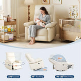 Power Recliner Chair, 270° Swivel Rocking Glider with USB Charging Port, PU Leather Upholstered Fabric and Button Tufted Backrest, Ergonomic Nursery Chair for Living Room (Cream)