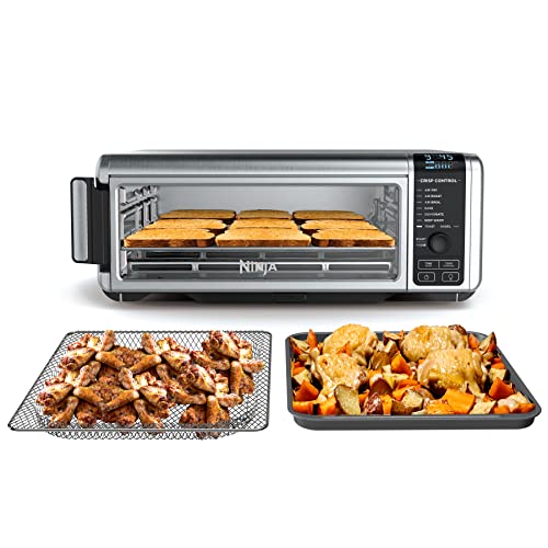 Ninja SP101 Digital Air Fry Countertop Oven with 8-in-1 Functionality, Flip Up & Away Capability for Storage Space, with Air Fry Basket, Wire Rack & Crumb Tray, Silver Ninja
