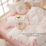 AMZTOP Princess Twin XL Duvet Cover Pink Floral 100% Cotton with Ruffle, Coquette Bedding, Teen Girls Romantic Comforter Cover with Zipper Closure, 3 Pcs Floral Aesthetic Bedding Sets 68"x90" AMZTOP