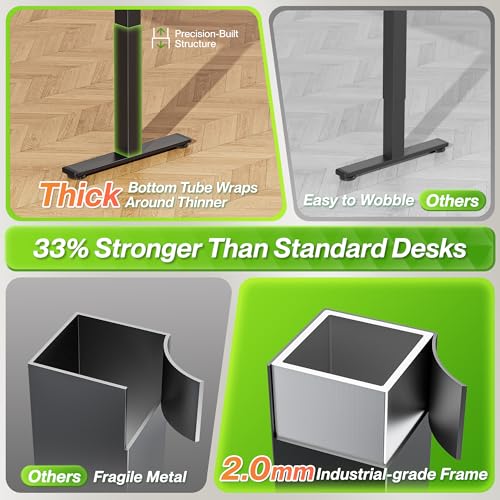 Huuger L Shaped Standing Desk with Power Outlets, 63 x 55 Inch Height Adjustable Computer Desk for Bedroom, Corner Stand up Desk for Home and Office, Work and Study, Black Huuger