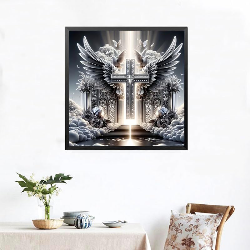 Ekuxom Cross Diamond Art Painting Kits for Adults, Glow Christian Diamond Art Kits, Full Round Religious Diamond Art Paint by Diamond Dots Wall Art Decor 14x14 in Ekuxom