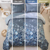 WONGS BEDDING Blue Quilt Set King Size,3 Pieces Navy Blue Floral Bedspread Coverlet Set with 2 Pillowcases,Soft Microfiber Lightweight Grayish Blue Gradient Floral Bedding Set 104"×90" WONGS BEDDING