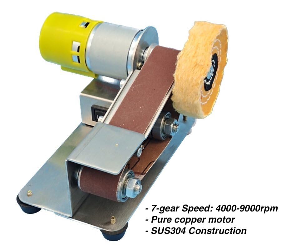30mm Mini Belt Sander, Sander Tool w/ 7-Gear Speed Control, 15 Degree Knife Sharpener Electric Sander Sanding Machine w/Buffing & Grinding Wheel for Mefape