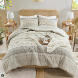Hyde Lane Farmhouse Comforter Set Gray, Full/Queen Size Boho Bedding Sets, Cotton Top with Modern Neutral Style Clipped Jacquard Stripes, 3-Pieces Including Matching Pillow Shams (90x90 inches) Hyde Lane