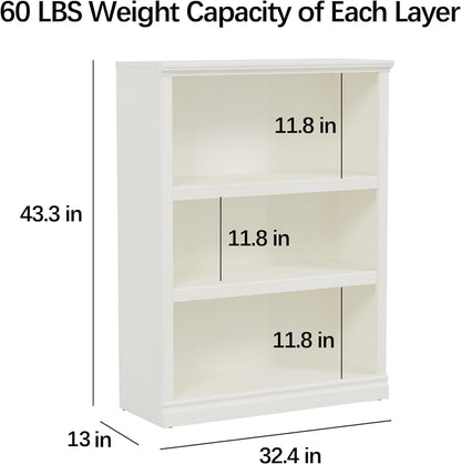 Bevfint Bookcase, Open Storage Book Cases/Shelves, Floor Standing Indoor Furniture 3 Shelf Book case for Farmhouse Library Office Bedroom Kids, White - 3 Tier - WoodArtSupply