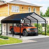 JY QAQA 12 x 15 FT Metal Carport Kits with Galvanized Steel Roof, Heavy Duty Metal Carport Canopy, Outdoor Car Tent Garage Shelter for Car, SUV, Truck and Boats JY QAQA PET