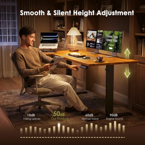OffiGo Electric L Shaped Standing Desk, 55 Inches Height Adjustable Table, Reversiable Corner Stand Up Desk, Lifting Computer Table for Home Office, Computer Workstation, Rustic Brown OffiGo