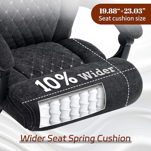600LBS Big and Tall Office Chair for Heavy People,Large Reclining Executive Office Chairs with Foot Rest&Air-Adjust Lumbar Support,Fabric Ergonomic High Back Computer Chair, Black BIGGARSIT