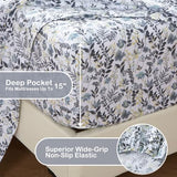 Mooreeke Cozy Vintage Microfiber Printed Twin Sheet Set - Soft Breathable Floral Bed Sheets with Deep Pocket - Non-Slip Fitted Design - Yellow Blue Gray Gradient Flowers Pattern Mooreeke