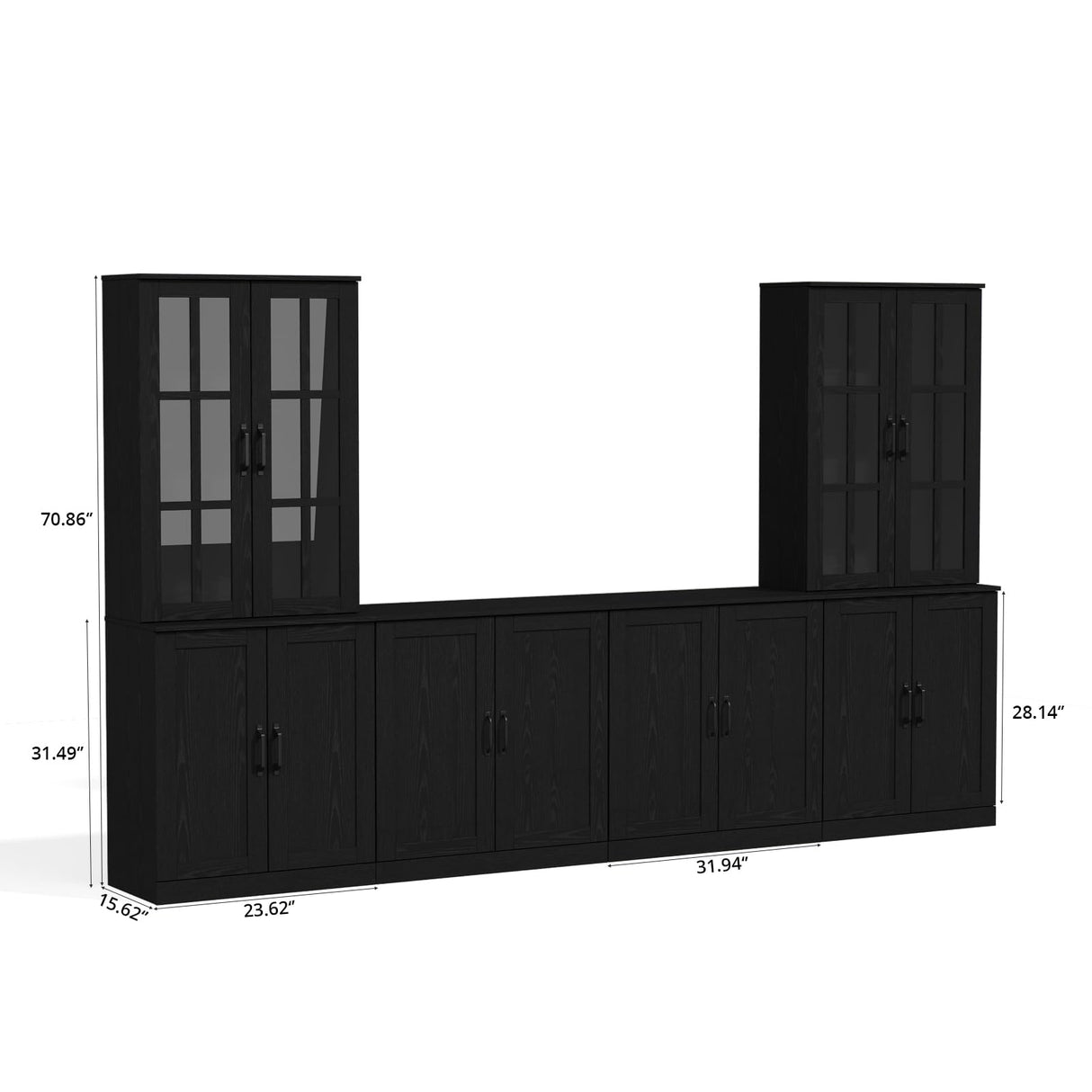 VOWNER TV Stand for TVs up to 75", 4-Piece TV Hutch with Cabinets, Entertainment Center with Bookshelves, Modular TV Console for Living Room, 2D+2H (Black, 111.12" W) VOWNER