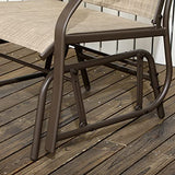 Outsunny 3 Piece Outdoor Glider Chair with Coffee Table Bistro Set, 2 Patio Rocking Swing Chairs with Breathable Sling Fabric, Glass Tabletop, for Backyard, Garden and Porch, Mixed Brown Outsunny