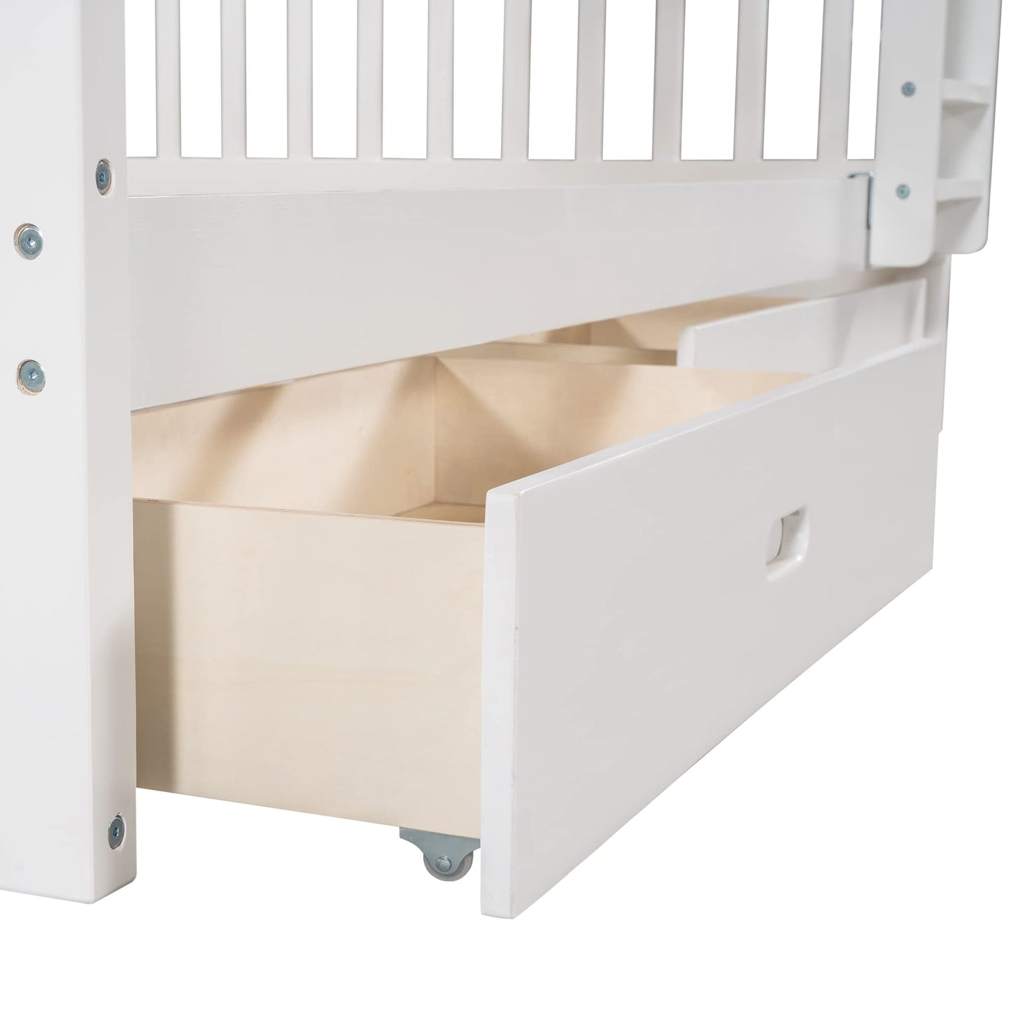 Merax White Convertible Solid Wood Bunk Bed with Ladders and Storage Drawers - Full Over Full - WoodArtSupply