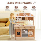 ROBUD Wooden Play Kitchen for Kids Toddlers, Kids Kitchen Playset with Realistic Accessories, Toy Kitchen Set with Plenty of Play Features, Modern Style Toy Kitchen for Girls & Boys, 3+, Caramel ROBUD
