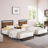 GAOMON Twin Bed Frame with Wood Headboard and Footboard, with Under Bed Storage, 6 Inch High, No Box Spring Needed, Easy Assembly, Rustic Brown GAOMON
