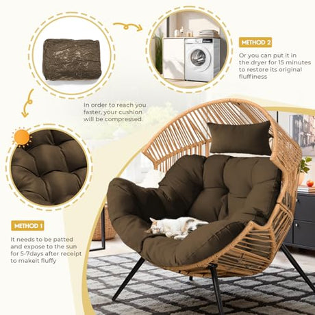 DANGHOOGY Outdoor Egg Chair Cushion, Waterproof Hanging Chair Cushion with Headrest Pillow, Egg Chair Replacement Cushion for Patio Furniture, U-Shaped Eggs Swing Cushion for Basket Chairs, Brown DANGHOOGY