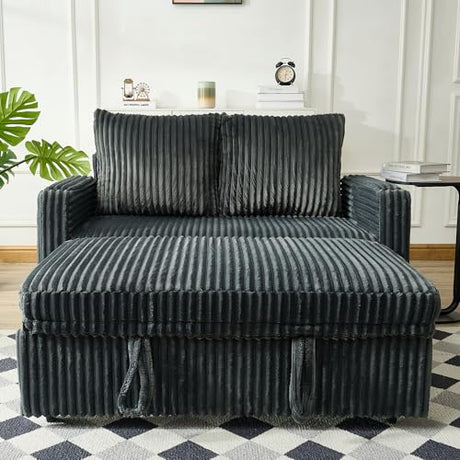 Hommoo Sleeper Sofa Couch with Pull Out Bed Convertible 3 in 1 Futon Lounge Sofa Small Love Seat for Living Room Apartment Comfy Corduroy Reclining Back with Cup Holder and USB Ports 53" Grey Hommoo