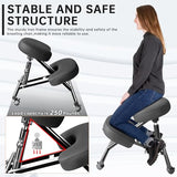 PU Leather Ergonomic Kneeling Chair, Adjustable Home and Office Stool with Thick Pads and Flexible Lockable Brake Wheels for Back Pain Relief（Dark Gray） DENGTELI