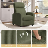 Topeakmart Corduroy Recliner Sofa Mid-Century Recliner Chair Single Reclining Chair Upholstered Sofa for Living Room Bedroom Home Theater Dark Green