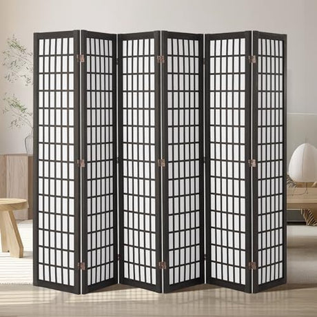 VEVOR Room Divider, 6 Panel Japanese Room Divider, Folding Privacy Screen Indoor, Portable Partition Dividers and Decoration Screens, for Room Separation, Home, Office, Restaurant & Bedroom (Black) VEVOR