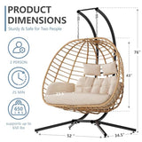 SWITTE Double Hanging Egg Chair with Stand, Outdoor Patio 2 Person Wicker Hammock Swing Chairs with Cushion Loveseat for Indoor Bedroom, Lawn, Garden-Beige SWITTE