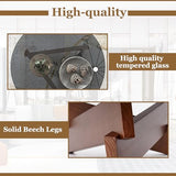 Coffee Table, Round Coffee Table for Living Room Modern Glass Coffee Table with Solid Wood Legs Farmhouse Mid Century Center Table Large Circle Cocktail Table (Walnut + Transparent, 31.5in) dnziqi