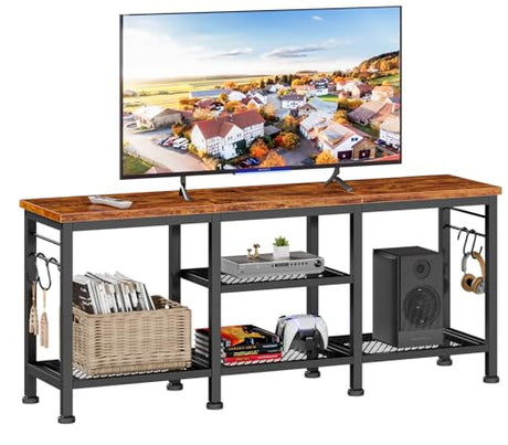 Furologee TV Stand for TVs up to 55 Inch, Entertainment Center with Open Storage Shelves, TV Media Console Table with Soundbar Shelf for Living Room, Bedroom, Rustic Brown Furologee