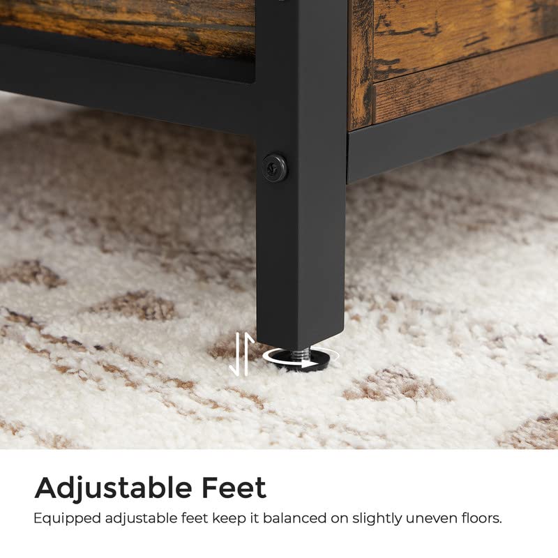 VASAGLE Padded Shoe Bench with Cushioned Seat, Storage Chest Cabinet, Barn-Door Style, 15.7" D x 31.5" W x 19.7" H, Rustic Brown + Black VASAGLE