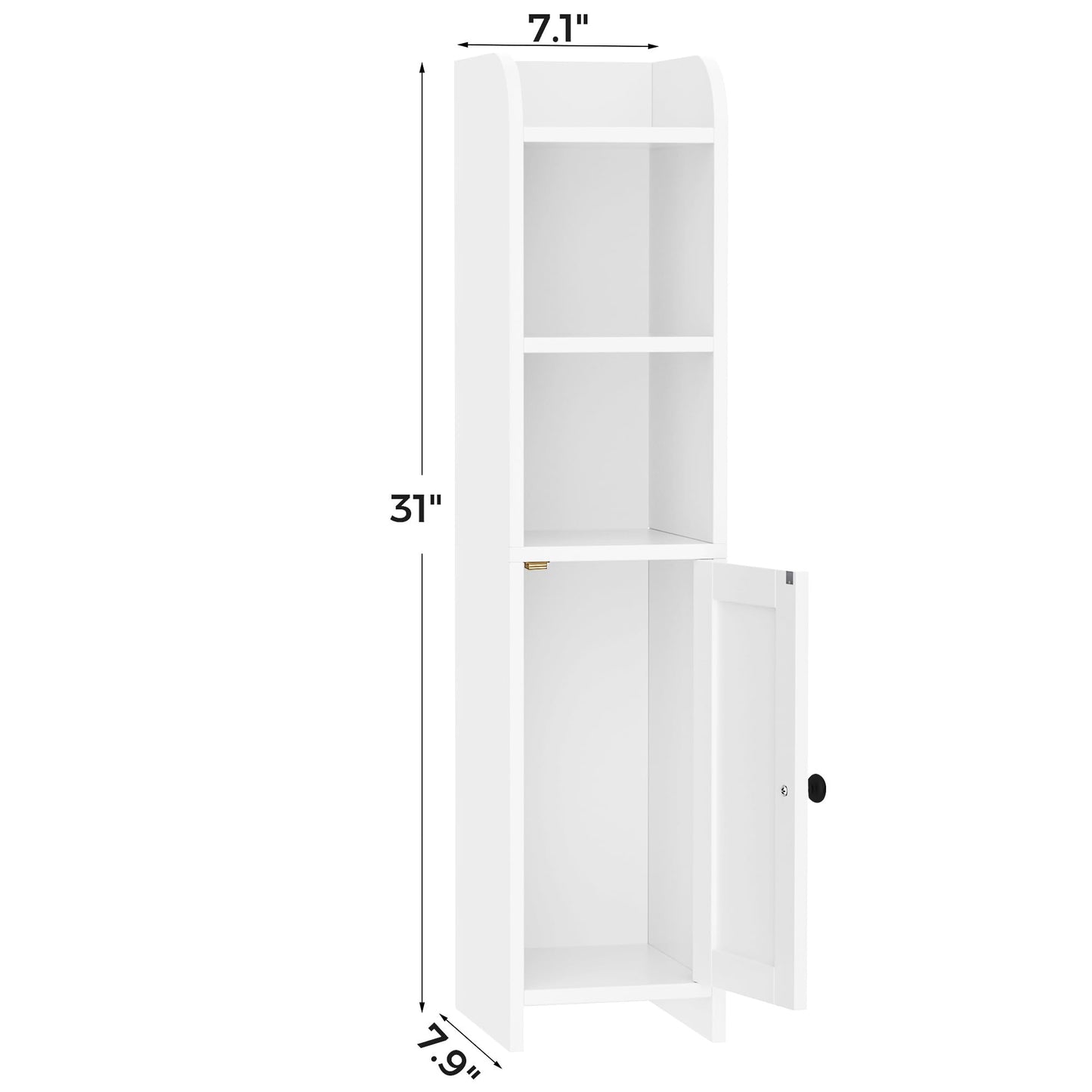 Homhedy Small Bathroom Storage Corner Floor Cabinet with Door and Shelves, Beside The Toilet Cabinet for Skinny, Narrow Toilet Paper Cabinet, Adjustable Shelf, White