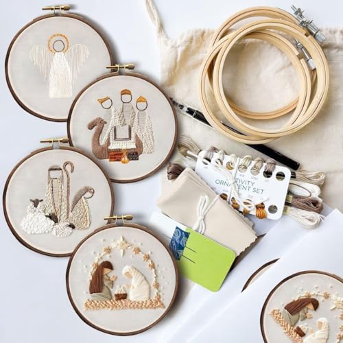 YOUDRN Nativity Scene Embroidery kit,Christmas Cross Stitch Kits,DIY Embroidery Kit for Adults with Pattern,Cotton Threads,Needles,Instruction,20cm Hoop,for Decor Home Room (Angel)