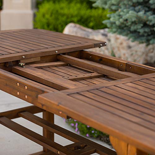 Walker Edison Maui Modern 6 Piece Solid Acacia Wood Slatted Outdoor Dining Set, Set of 6, Dark Brown - WoodArtSupply