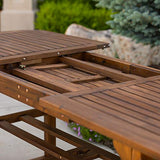 Walker Edison Maui Modern 6 Piece Solid Acacia Wood Slatted Outdoor Dining Set, Set of 6, Dark Brown Walker Edison