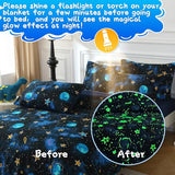 Aqzuxira Glow in The Dark Kids Comforter Set, 5 Pieces Blue Space Bedding Set Twin Size for Boys Girls Teen, 1 Comforter, 1 Pillowcase, 1 Pillow Sham, 1 Flat Sheet, 1 Fitted Sheet Aqzuxira