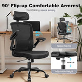 BESTFAIR Ergonomic Office Desk Chair Comfy, High Back Mesh Office Desk Chairs with Adjustable Lumbar Support, Headrest, Flip-up Armrests, Home Computer Chair for Gaming, Work, Black BESTFAIR