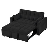 KIVENJAJA Convertible Sleeper Sofa Bed, Velvet Tufted Loveseat Couch with Pull Out Bed, Small Love Seat Futon Lounge Sofa Bed with 2 Pillows for Living Room Apartment, 55.2”W (Black) KIVENJAJA