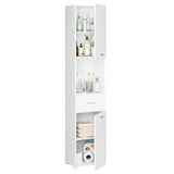 FOTOSOK 71" Elegant White Storage Cabinet with 6-Tier Display Shelf and Doors FOTOSOK