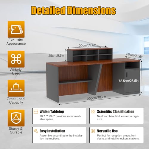 Reception Desk with Counter,L-Shaped Modern Front Desk Reception Room Tables with Ample Storage & Lockers,Easy Assembly,78.8"Checkout Counter for Office,Retail,Lobby,Beauty Salon (Walnut, 78.7in) OYRWSF