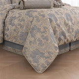 Loom and Mill 9-Piece Jacquard Comforter Set King, Royal Elegant Damask Design Comforter Sets, Luxury Bedding Set with Bed Skirt, Euro Shams, Decorative Pillows, All Season(Gray+Beige Brown, King) Loom and Mill
