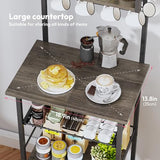 SWTYMIKI Coffee Bar Station Rack - Bakers Rack Corner Coffee Stand Station, Bar Cabinet for Kitchen with Hooks Grey