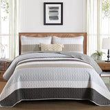 Dinjoy Boho Quilt Set Full Size,3 Pieces Grey Striped Bedspreads,Soft Microfiber Quilted Quilts Bedding Set with 2 Pillow Shams Lightweight Coverlet 78"x90" for Summer Fall Bed Dinjoy