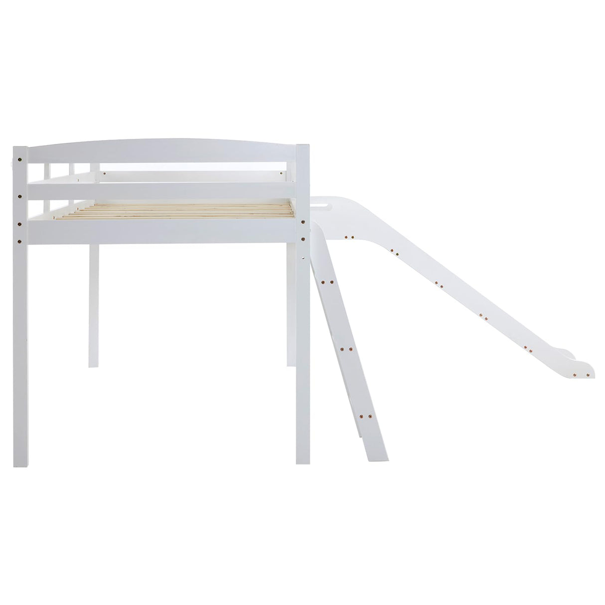 JOYMOR Bunk Bed with Curved Slide, Low Bunk Bed Twin Over Twin with Slide and Angled Ladder, Solid Pine Wood Frame,14" Safety Guardrail, Anti-Slip Steps (White, Twin) JOYMOR