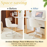 VINGLI Modern Vanity Chair with Back, Velvet Desk Chair for Girls, Small Office Chair with Silent Wheels， Stylish and Comfortable, White VINGLI