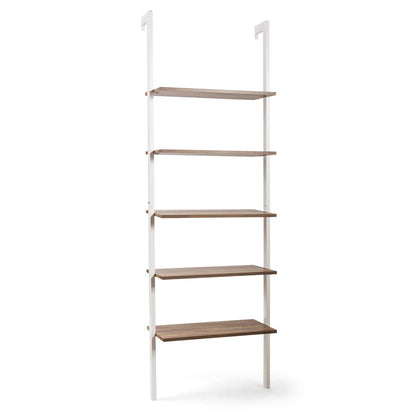 Modern Tangkula 5-Tier Wall-Mounted Ladder Bookshelf with Metal Frame in White - WoodArtSupply