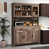 SILKYDRY 78.5" Tall Kitchen Hutch Storage Cabinet, Large Buffet Cupboard with Glass Doors, Drawers, Adjustable Shelves, Wooden Kitchen Pantry Cabinet with Microwave Shelf for Home Coffee Bar SILKYDRY