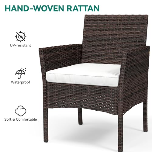 YITAHOME 4-Piece Patio Bistro Set, All-Weather Outdoor Patio Furniture Rattan Wicker Loveseat Conversation Set with Wooden Side Table and Soft Cushions, Brown+Beige - WoodArtSupply