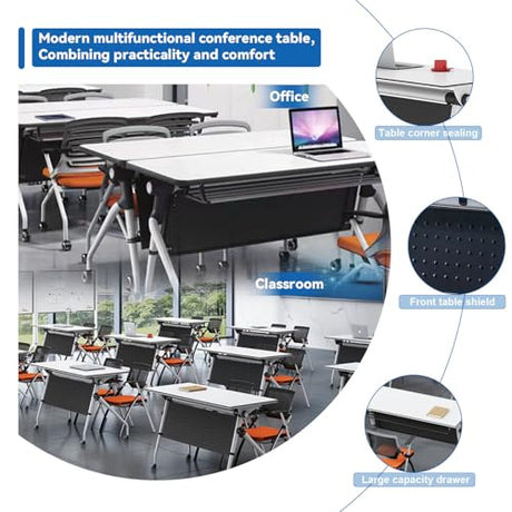 Conference Table,Mobile Conference Room Tables with 360° Wheels,55In Rectanglar Meeting Seminar Table 12 People,Flip Top Mobile Training Table Rolling Meeting Table,Modular Business Tables for Office Relgix