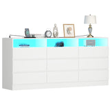 Gyfimoie 9 Drawer Dresser with Power Outlet and LED Light, Modern Storage Dresser for Bedroom, Living Room Gyfimoie