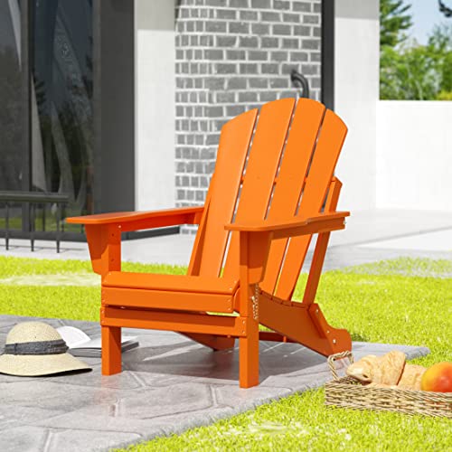 WestinTrends Outdoor Adirondack Chair, Plastic Fire Pit Chair, Weather Resistant Folding Patio Lawn Chair for Outside Deck Garden Backyard Balcony, Orange - WoodArtSupply