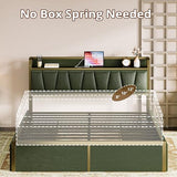 LIKIMIO Queen Bed Frame with 4 Storage Drawers, Platform Bed with Charged Headboard, Sturdy and Stable, No Noise, No Box Spring Needed, Easy to Install, Dark Green LIKIMIO
